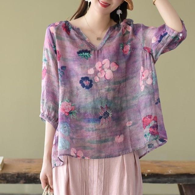 Buddhatrends Blouse Purple / XXL Bailey Vintage Floral Blouse