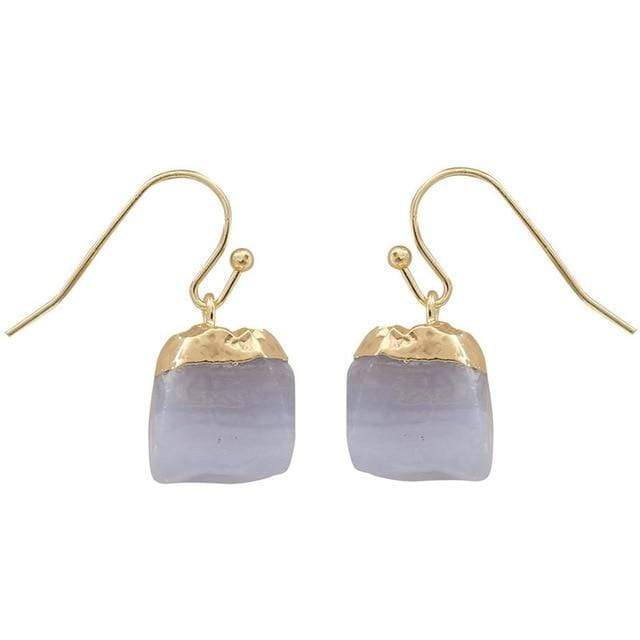 Buddhatrends Blue Jade Healing Quartz Nuggets Dangle Earrings