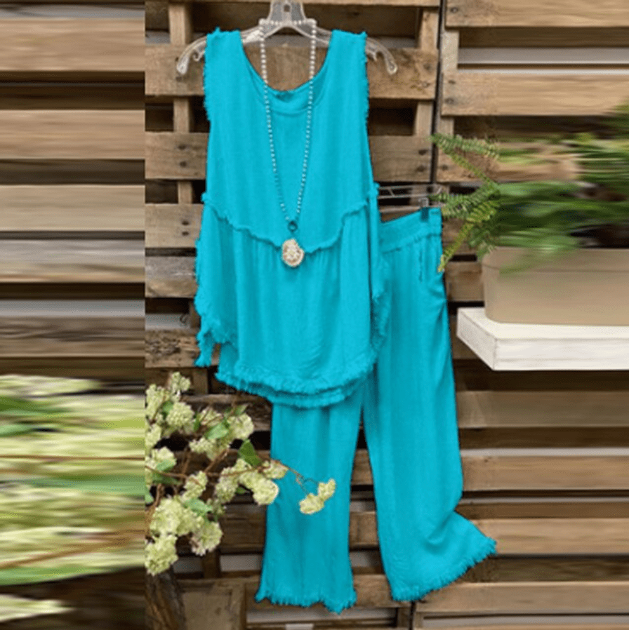 Buddhatrends Blue / M Clara Cotton Linen Tank Top + Matching Pants