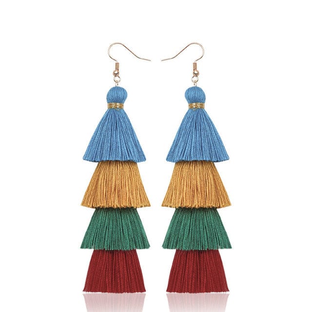 Buddhatrends Blue Multicolor Multilayer Bohemian Tassel Earrings