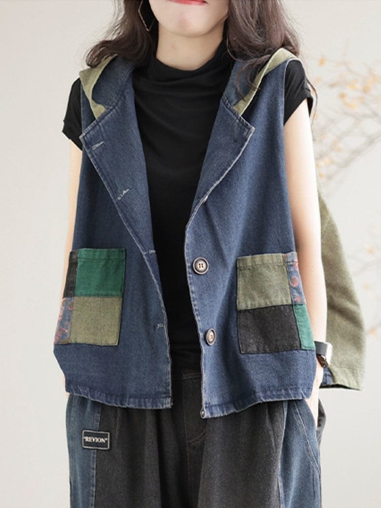 Buddhatrends Blue / One Size / China Patchwork Punk Denim Vest