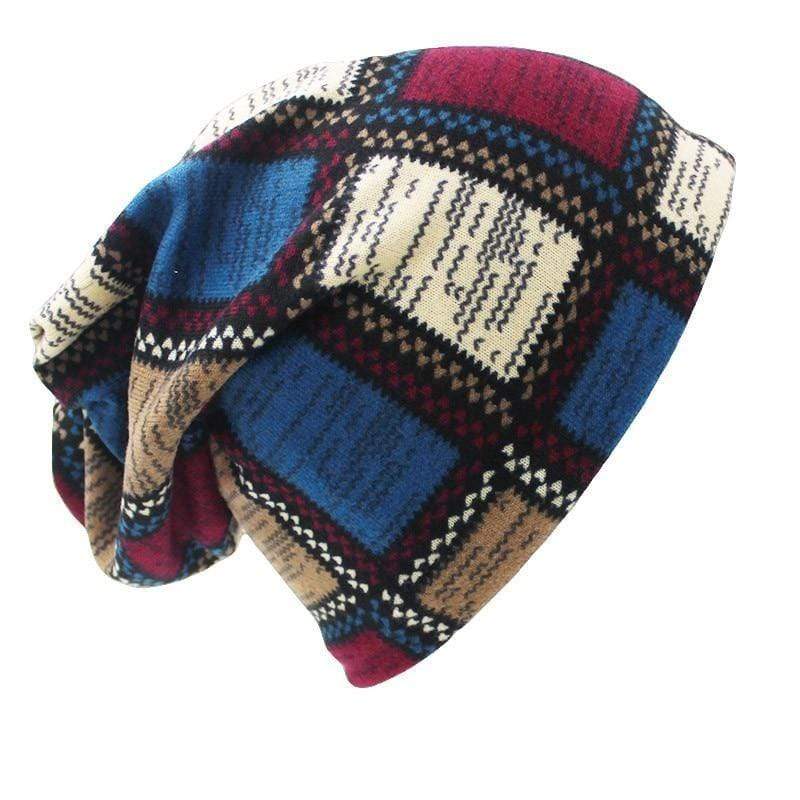 Buddhatrends Blue Patchwork Print Beanie Hat