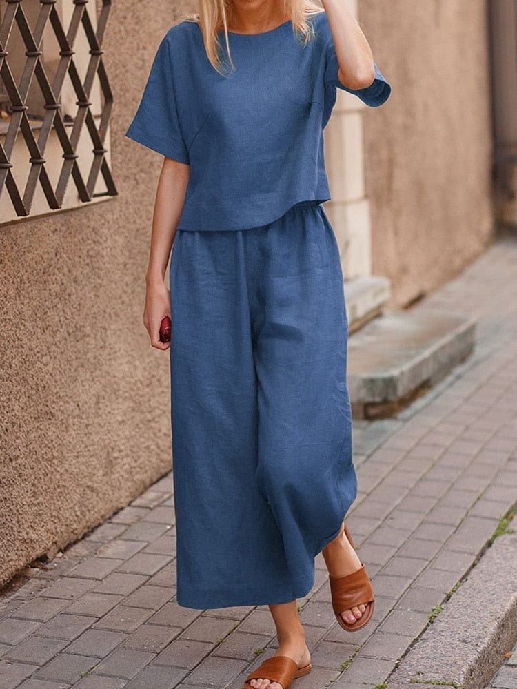 Buddhatrends Blue / S Henna Cotton Two Piece Suit | OOTD