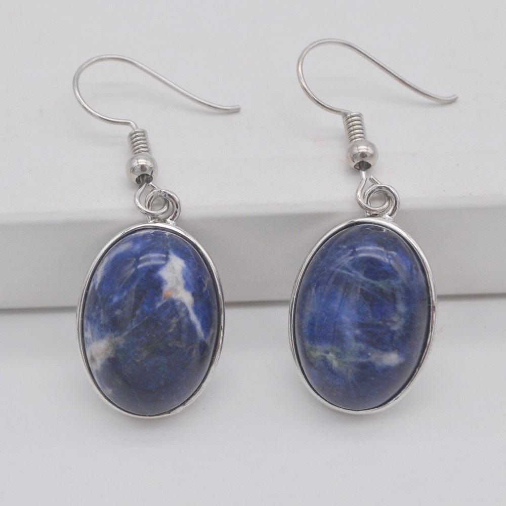 Buddhatrends Brazilian Sodalite Natural Stone Oval Earrings