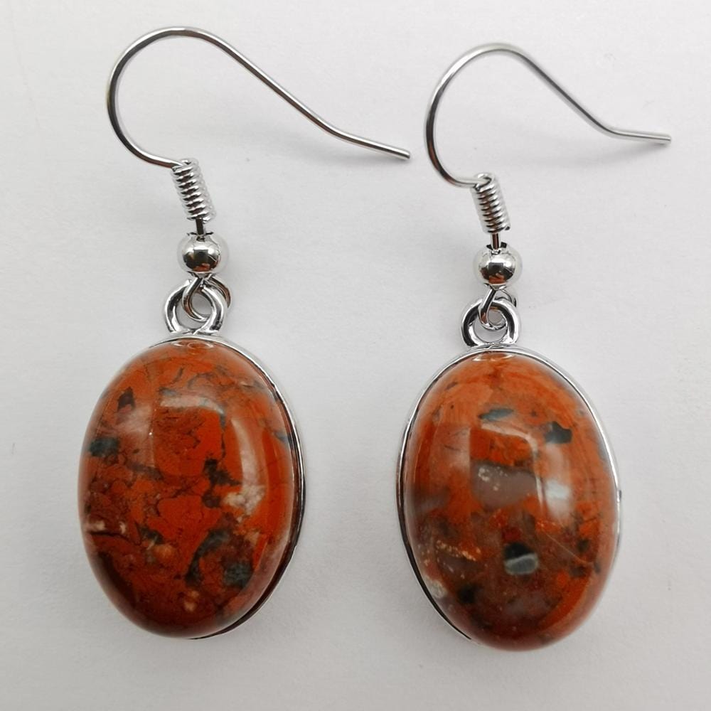 Buddhatrends Breciated Jasper Natural Stone Oval Earrings