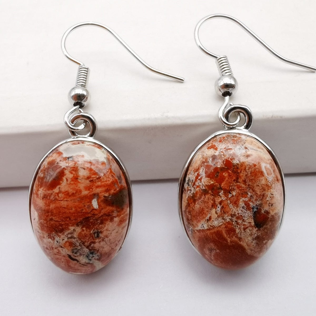 Buddhatrends Breciated Stone Natural Stone Oval Earrings