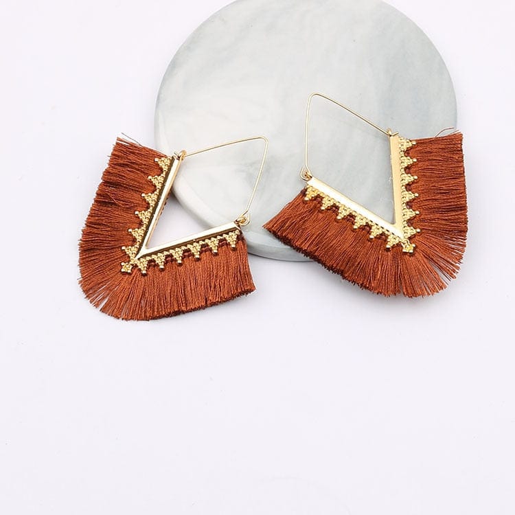 Buddhatrends Brown Bohemia Long Pendant Tassel Earrings