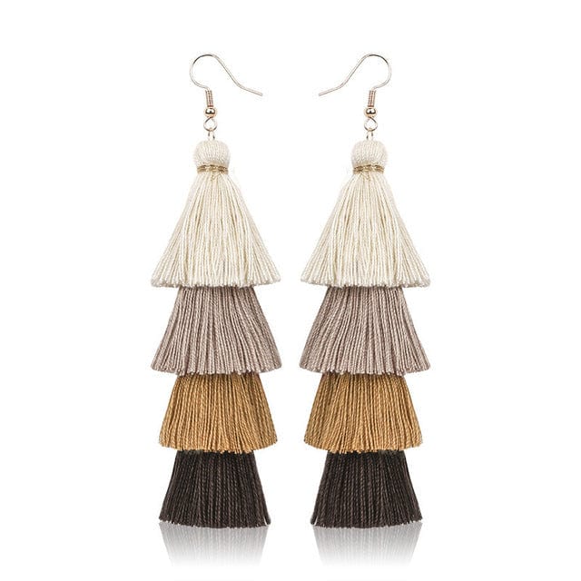 Buddhatrends Brown Multilayer Bohemian Tassel Earrings