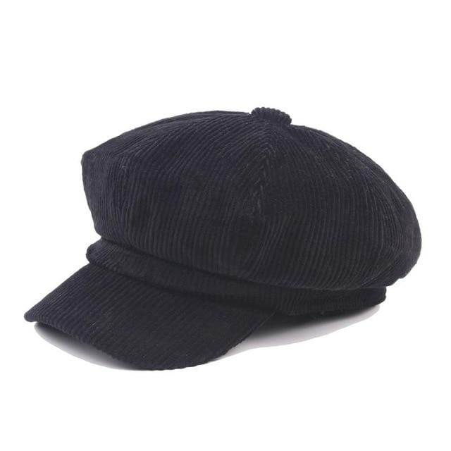 Buddhatrends Cap Black Vintage Corduroy Newsboy Cap