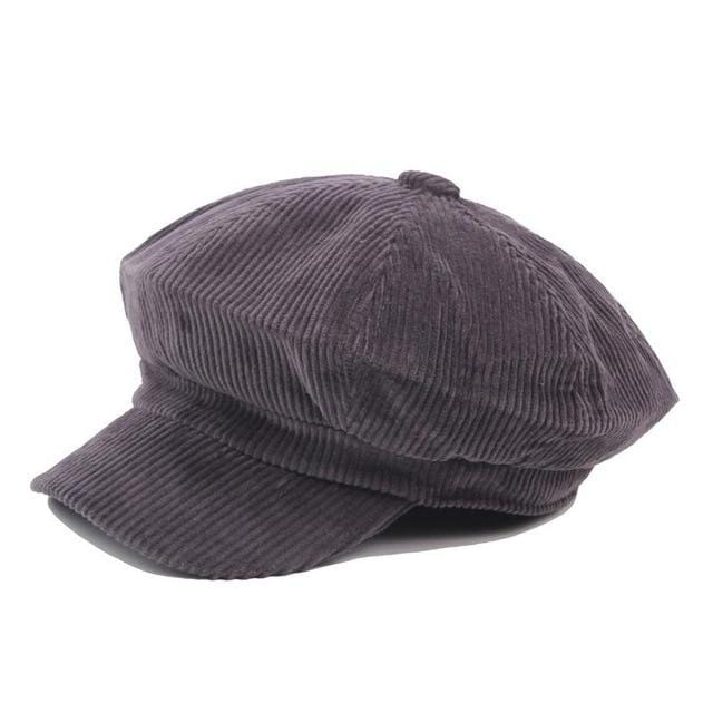 Buddhatrends Cap Gray Vintage Corduroy Newsboy Cap