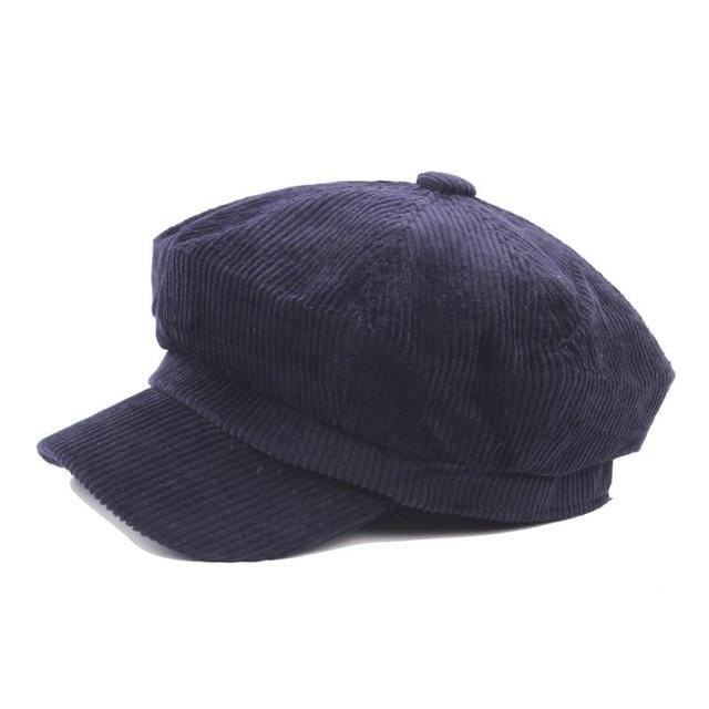 Buddhatrends Cap Navy Blue Vintage Corduroy Newsboy Cap
