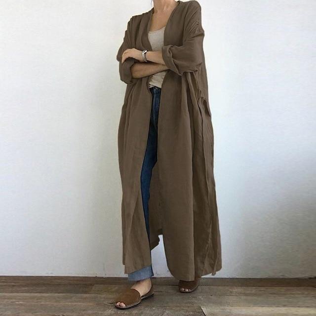 Buddhatrends Cardigans Coffee / 4XL Vintage Casual Long Cardigan