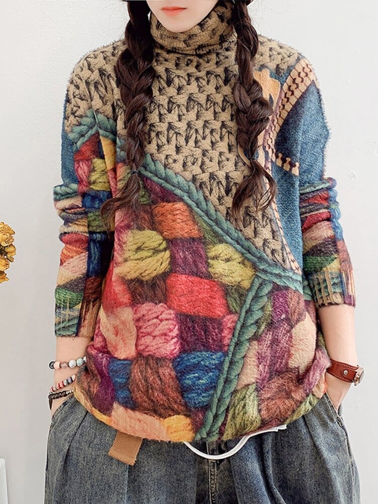 Buddhatrends Cheerful Loose Turtleneck Sweater