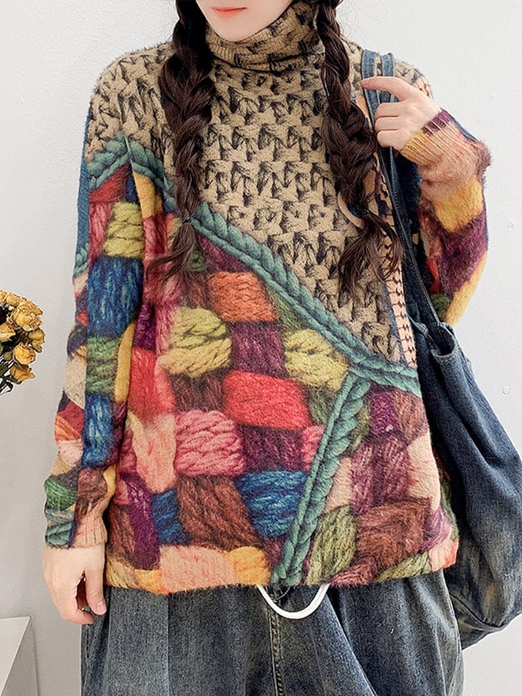 Buddhatrends Cheerful Loose Turtleneck Sweater