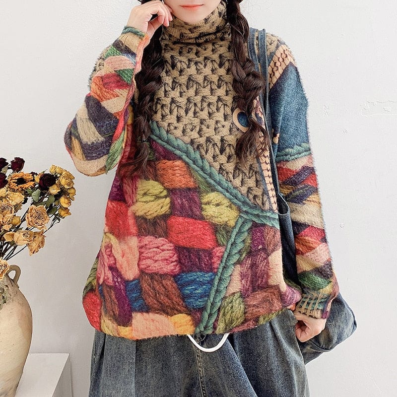 Buddhatrends Cheerful Loose Turtleneck Sweater