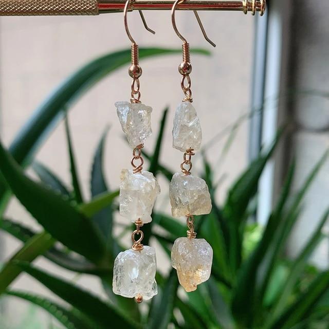 Buddhatrends Citrine Natural Crystal Quartz Dangle Earrings