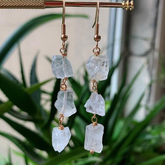 Buddhatrends Clear Quartz Natural Crystal Quartz Dangle Earrings