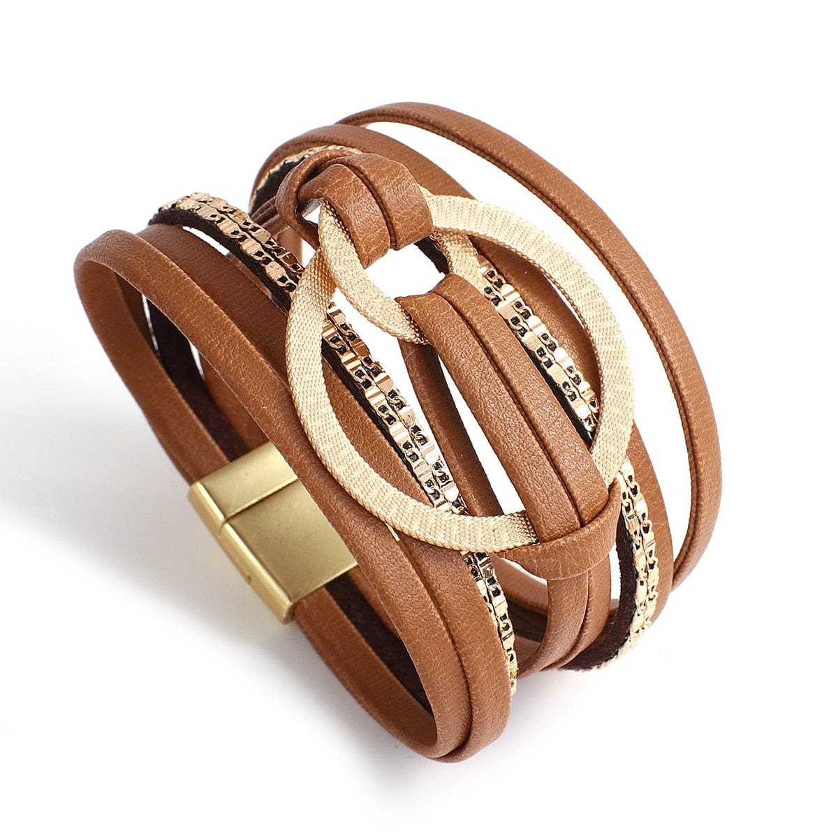 Buddhatrends Coffee-Chains Double Circle Charm Magnet Buckle Bracelet