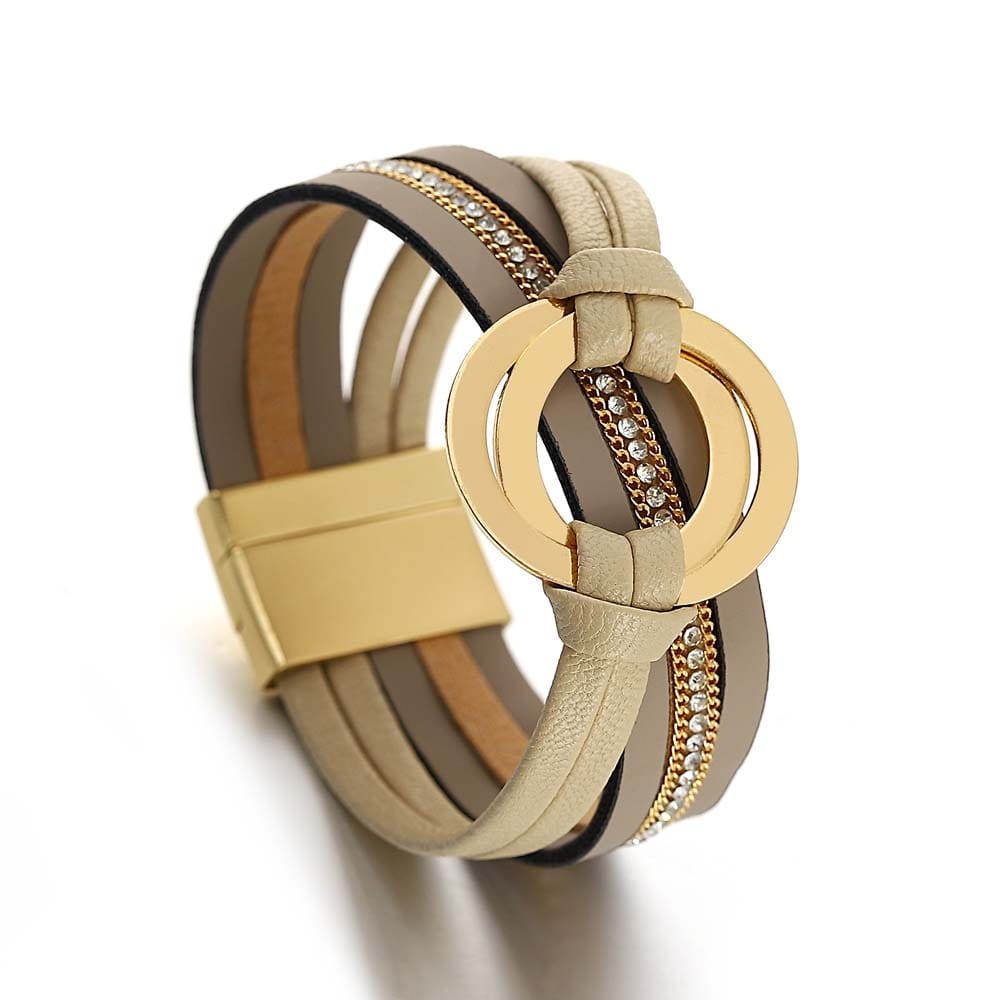 Buddhatrends Cross-Khaki Double Circle Charm Magnet Buckle Bracelet