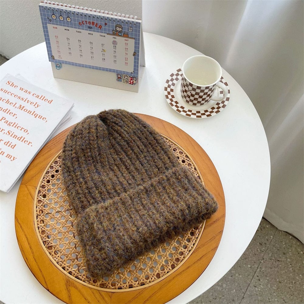 Buddhatrends Dark brown / One Size Oversized Wool Knitted Hats