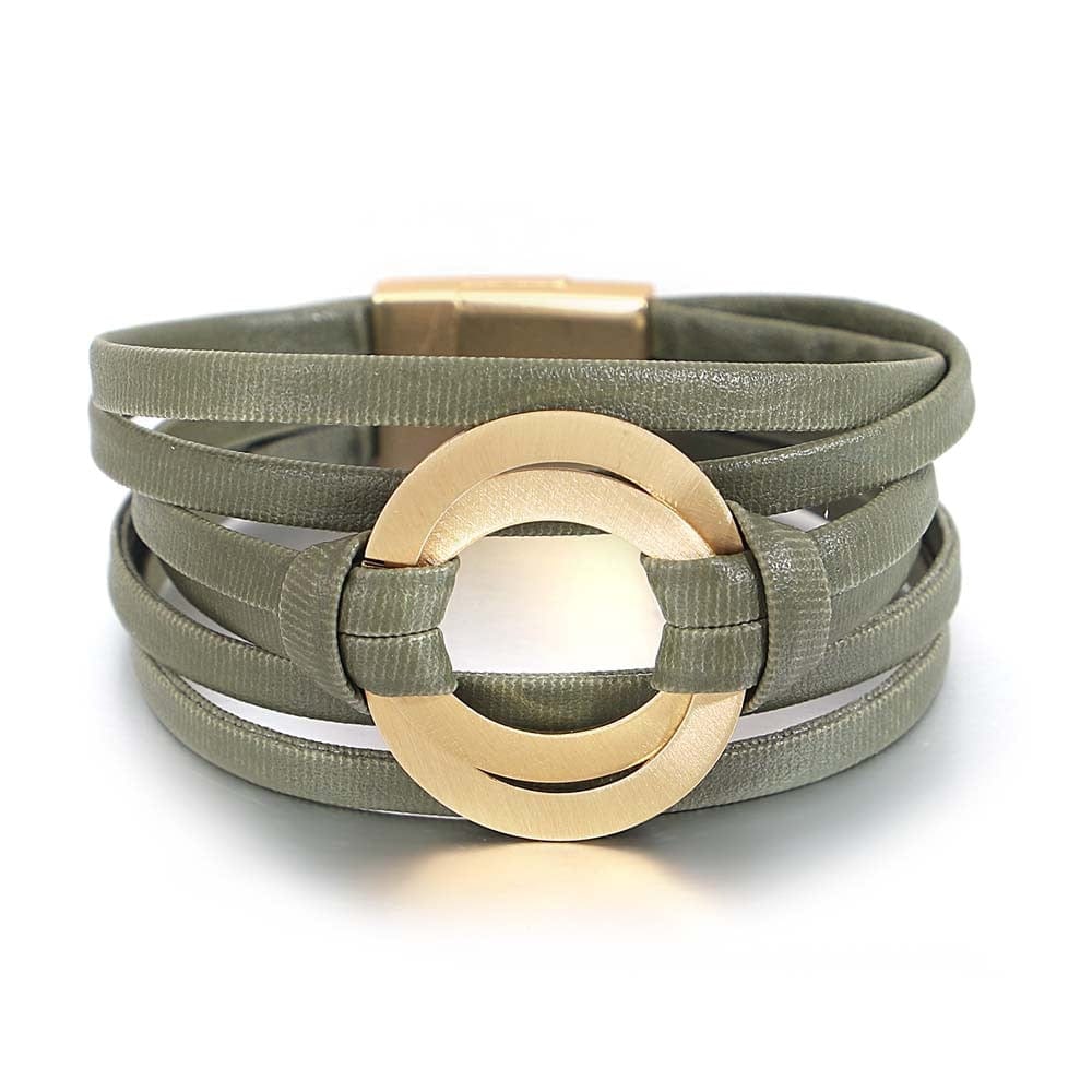 Buddhatrends Dark Green Double Circle Charm Magnet Buckle Bracelet
