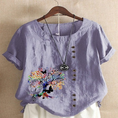 Buddhatrends Dark Purple / S Jania Tree Printed O-Neck Blouse