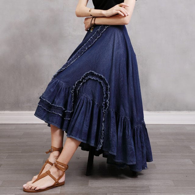 Buddhatrends Denim / S Vintage Denim Irregular Elastic Waist Skirt