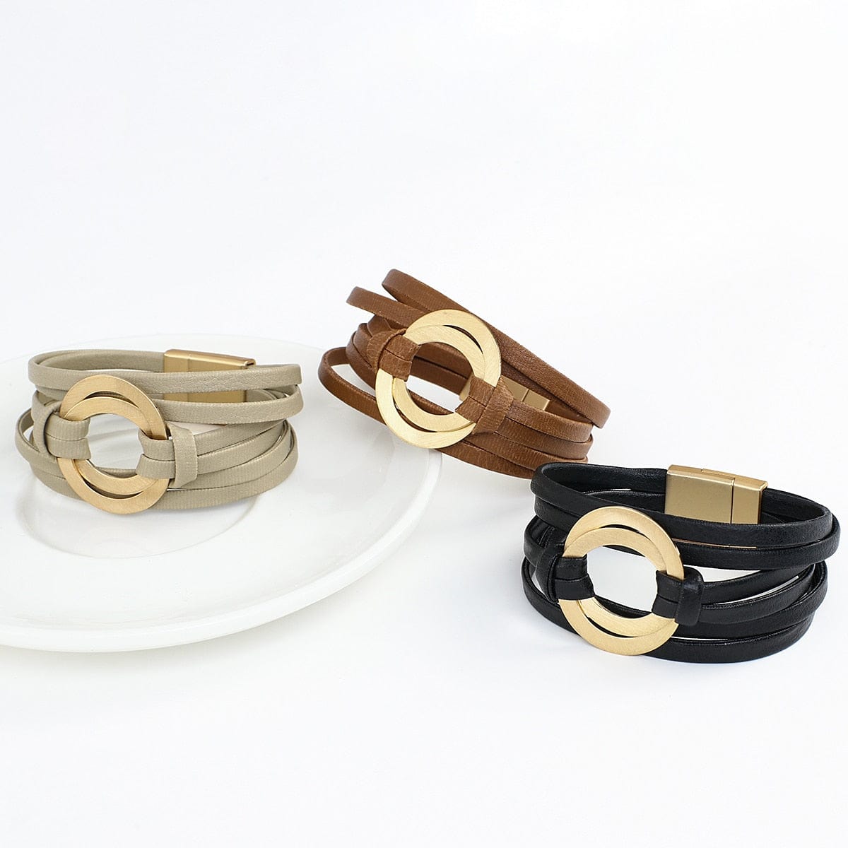 Buddhatrends Double Circle Charm Magnet Buckle Bracelet