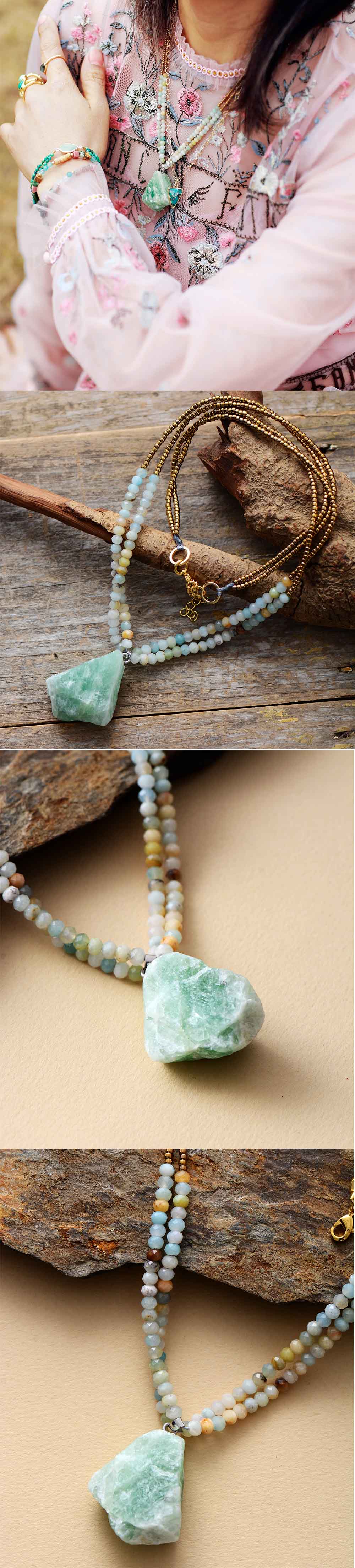 Buddhatrends Double Layer Amazonite Pendant Necklace