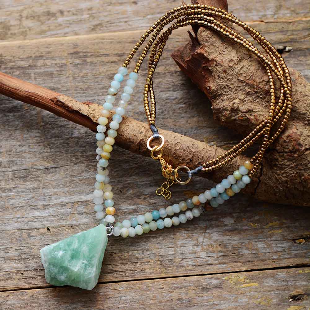 Buddhatrends Double Layer Amazonite Pendant Necklace
