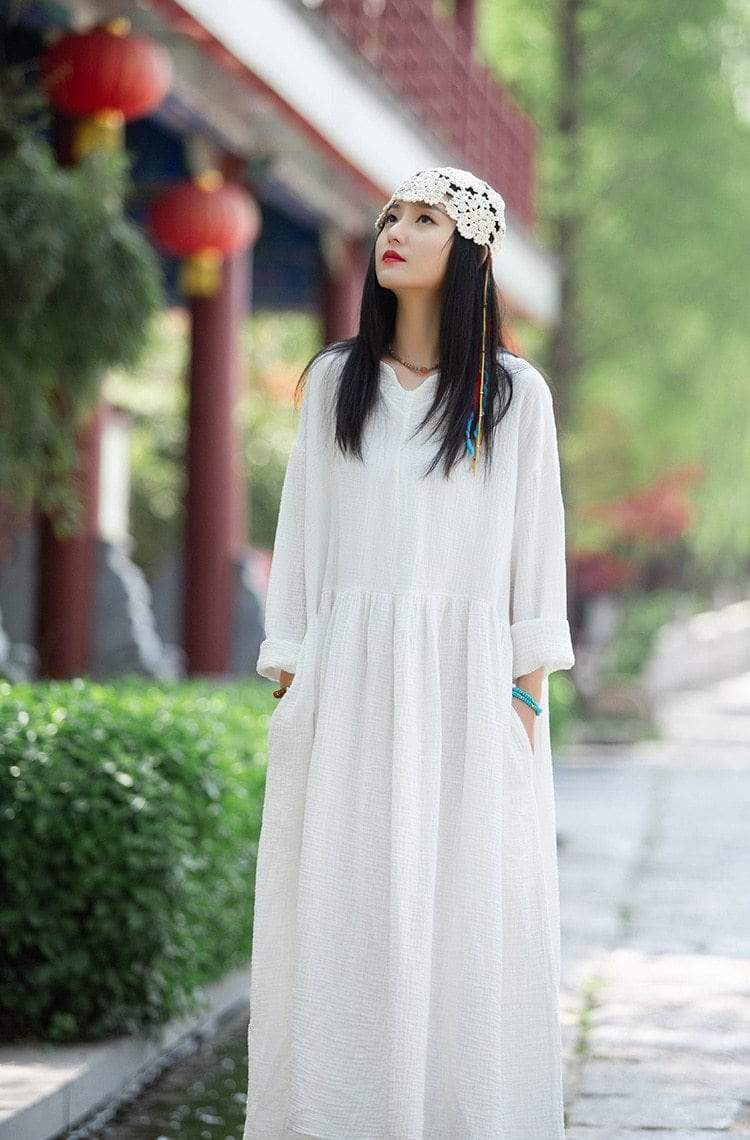 Buddhatrends Dress Anaya Cotton Linen Vintage Dresses | Lotus