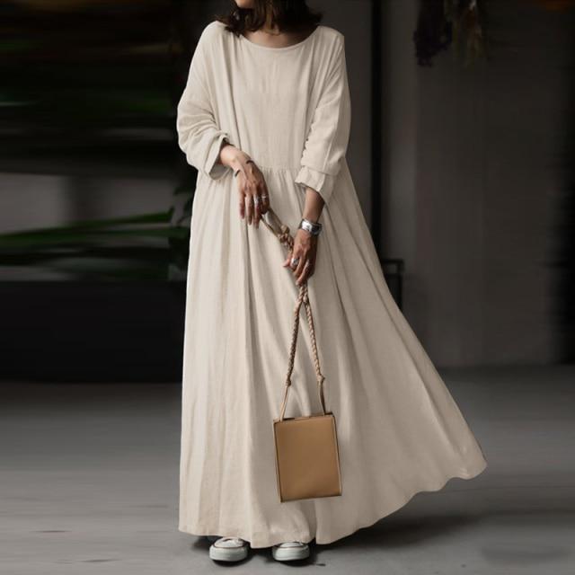 Buddhatrends Dress Beige / 5XL Mia Oversized Pleated Dress