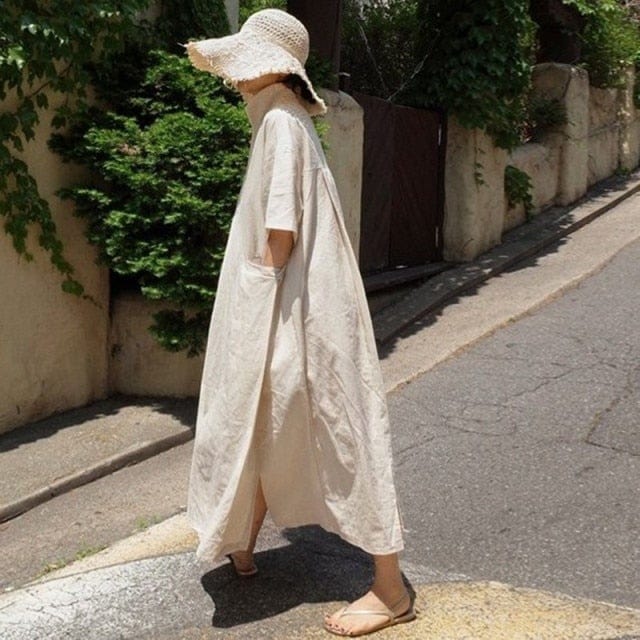 Buddhatrends Dress Beige / M Alma Vintage Cotton Linen Dresses