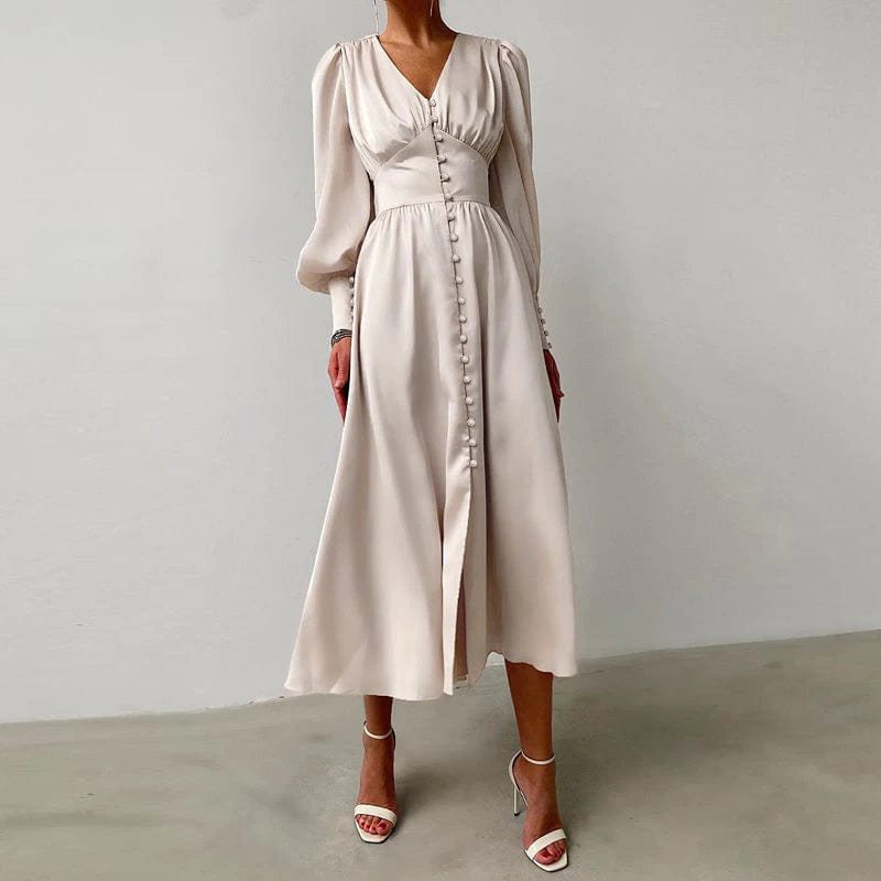 Buddhatrends Dress Beige / XS Maliyah Elegant Midi Dress