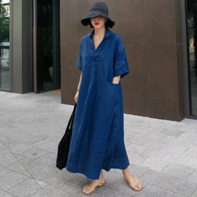 Buddhatrends Dress Blue / M Alma Vintage Cotton Linen Dresses