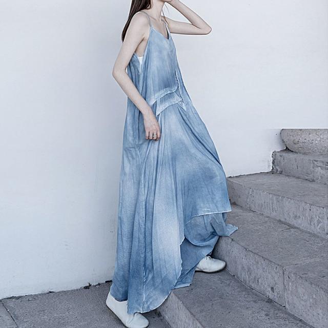 Buddhatrends Dress Blue / One Size Amelia Asymmetrical Tie Dye Dress