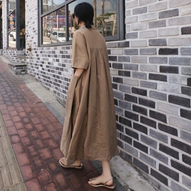 Buddhatrends Dress Brown / M Alma Vintage Cotton Linen Dresses