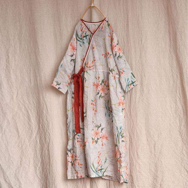 Buddhatrends Dress Floral / One Size Zen Flower Oversized Ramie Dress | Zen