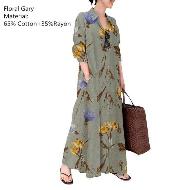Buddhatrends Dress Grey / XXL Magnolia Button Down Shirt Dress