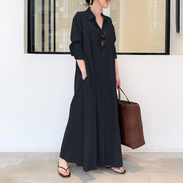 Buddhatrends Dress Navy / XXXL Magnolia Button Down Shirt Dress