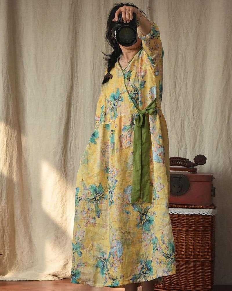 Buddhatrends Dress Yellow / One Size Zen Flower Oversized Ramie Dress | Zen