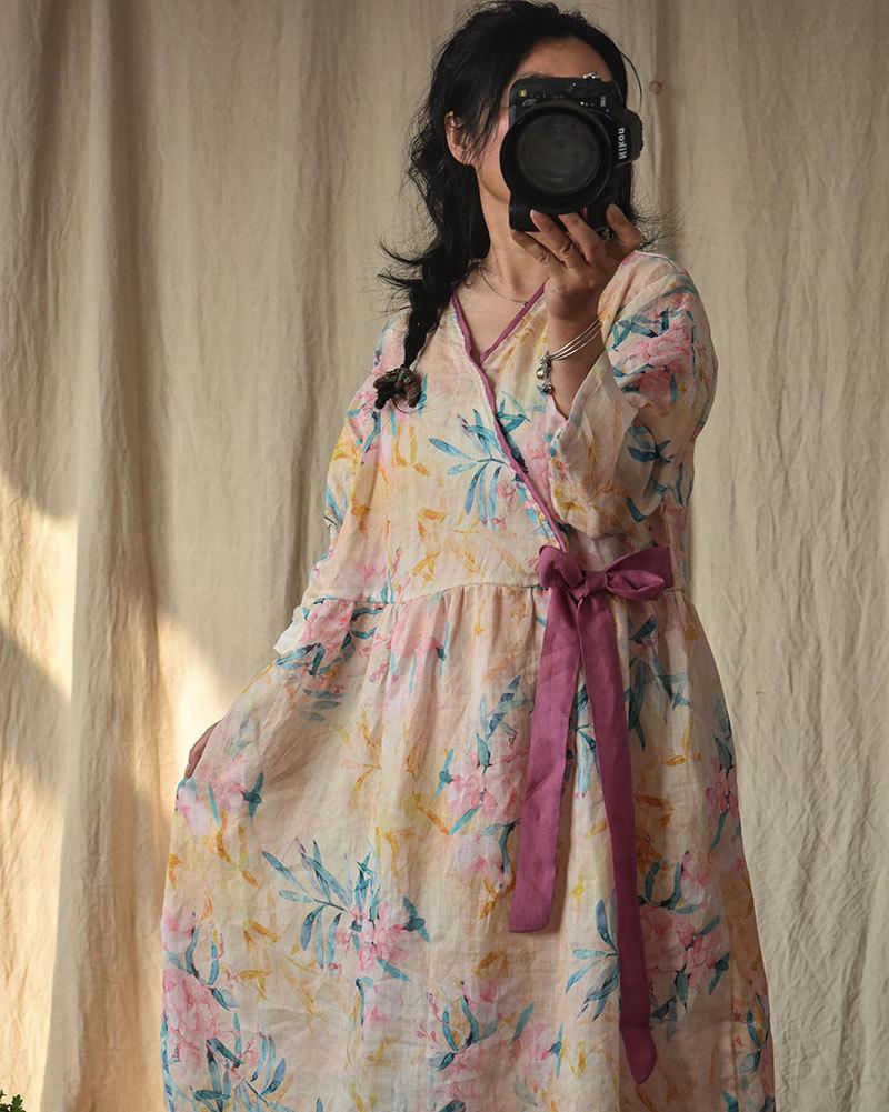 Buddhatrends Dress Zen Flower Oversized Ramie Dress | Zen