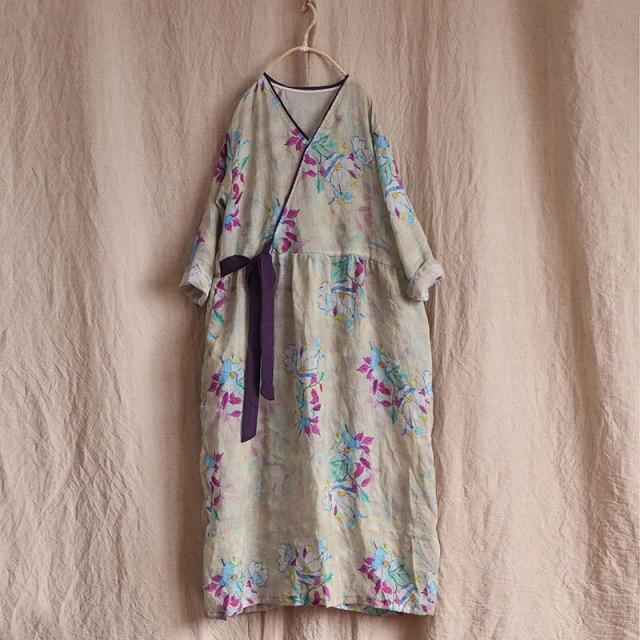 Buddhatrends Dress Zen Flower Oversized Ramie Dress | Zen