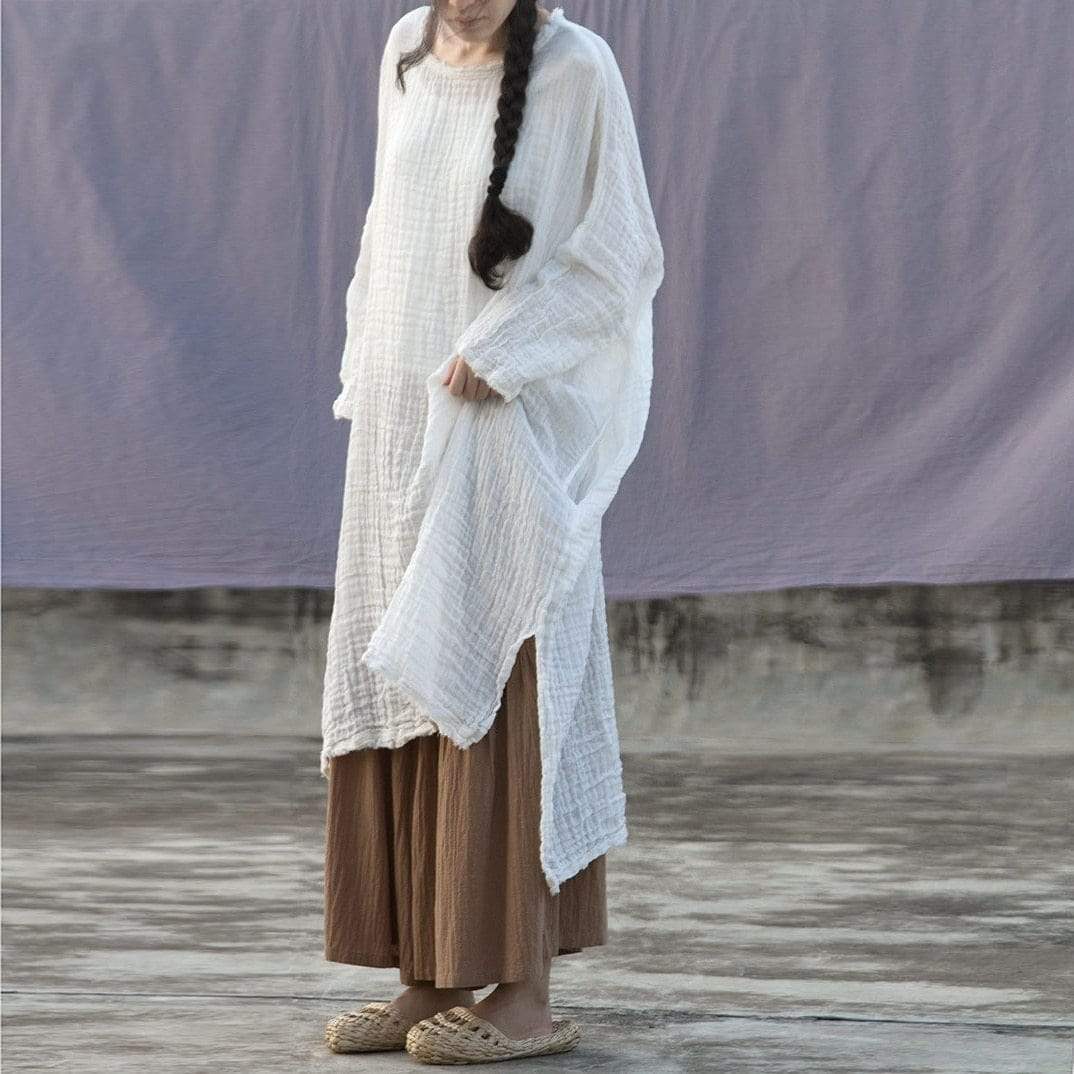 Buddhatrends Dresses Oversized White Cotton Shirt | Lotus