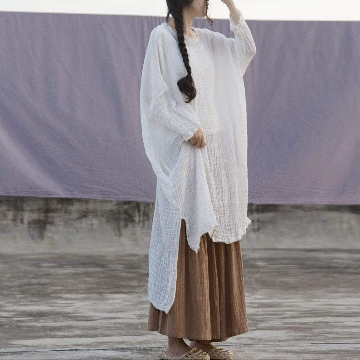 Buddhatrends Dresses Oversized White Cotton Shirt | Lotus