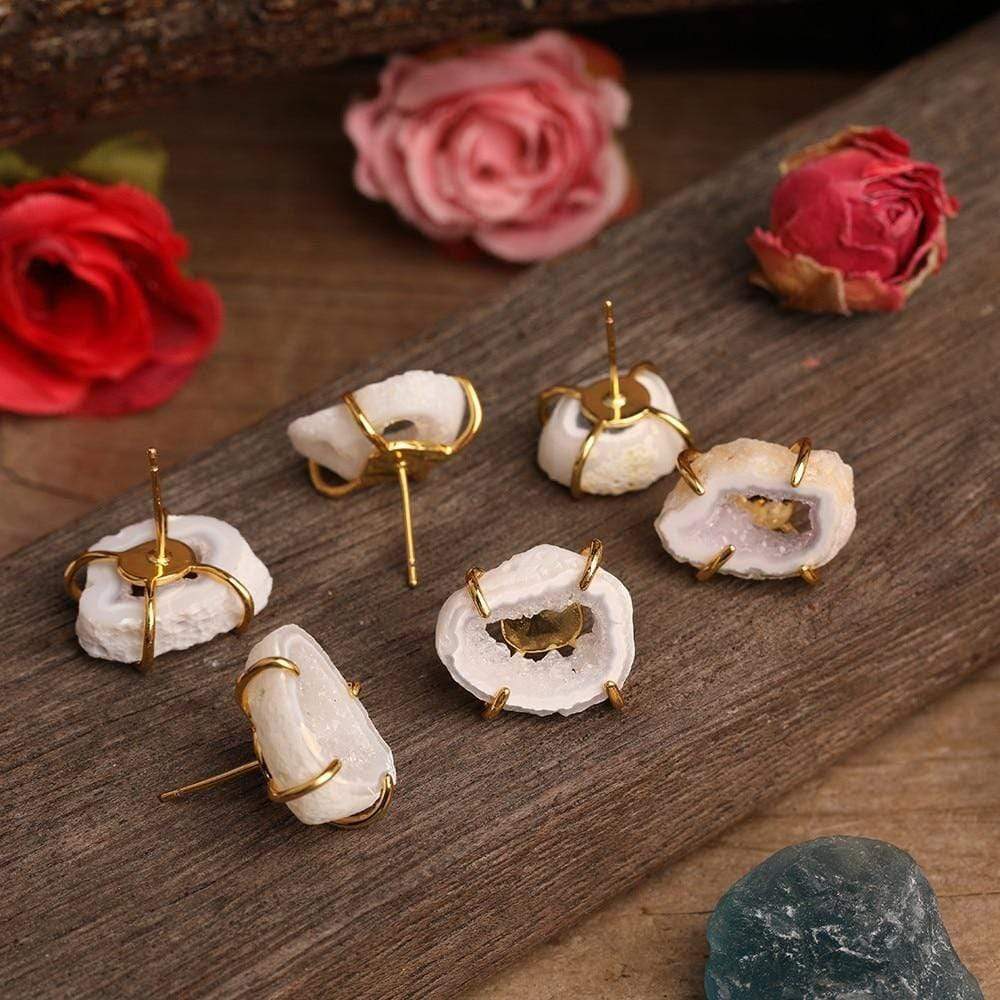 Buddhatrends Earrings Geode Natural White Earrings