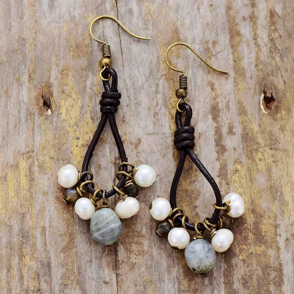 Buddhatrends Earrings Jade Pearls Labradorite Earrings