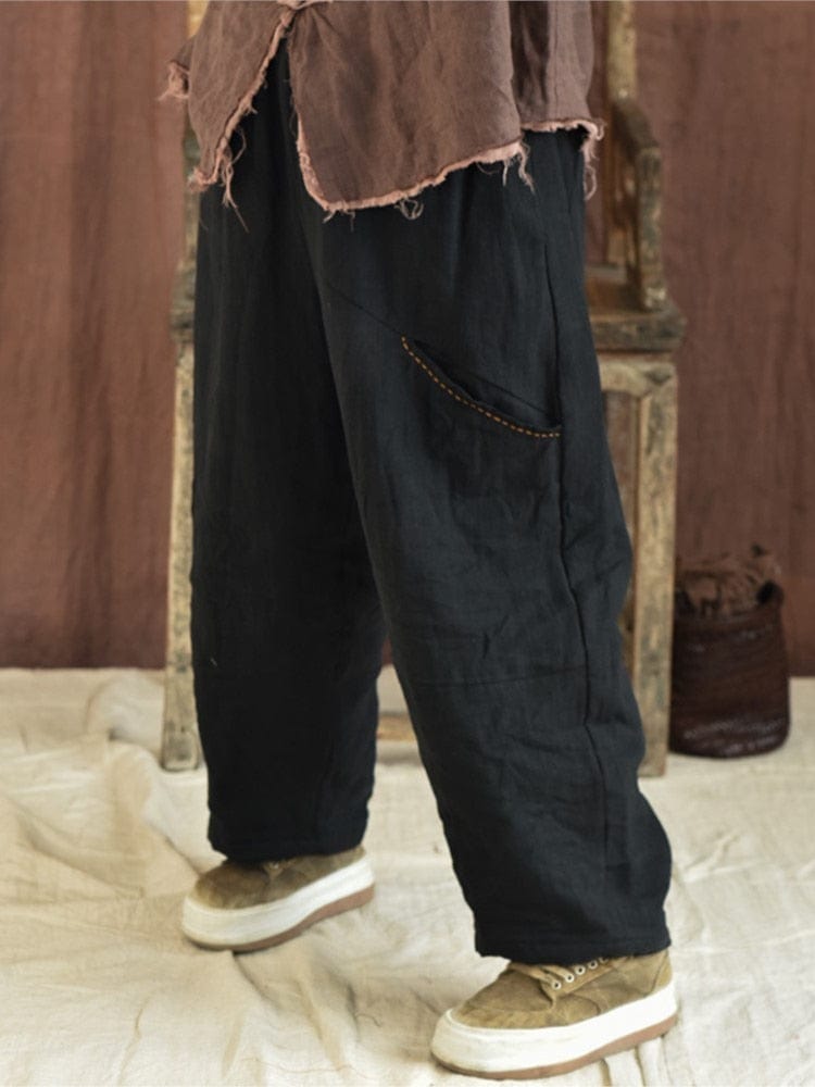 Buddhatrends Elastic Waist Linen Padded Pants