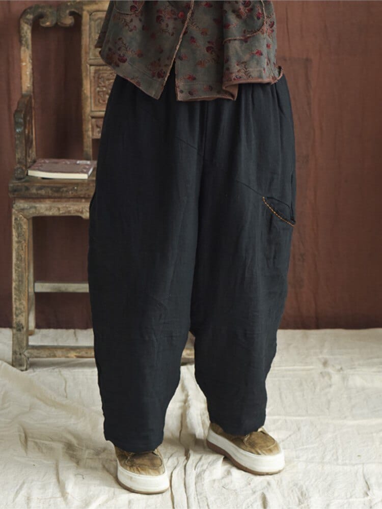 Buddhatrends Elastic Waist Linen Padded Pants