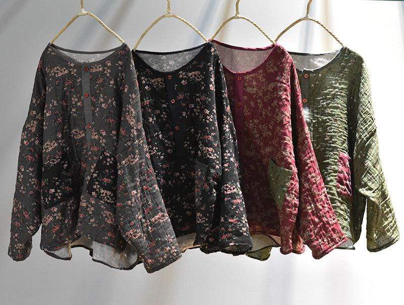 Buddhatrends Floral Cotton and Linen Blouse